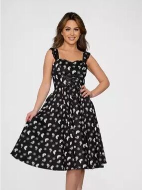 NWT Hearts & Roses London Skull Baby Swing Dress Black Gothic Pin Up US16